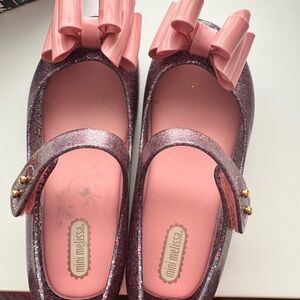 Mini Melissa Sparkling Pink Bow Dress Shoes